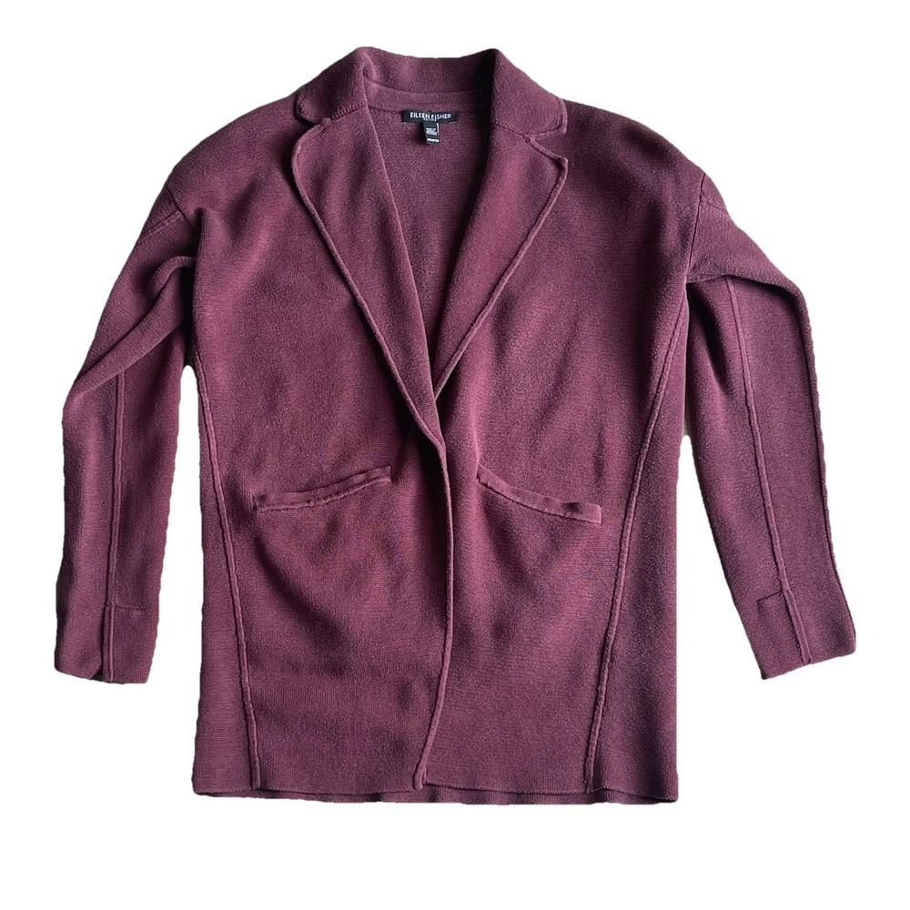 Eileen Fisher Cardigan PP Silk Organic Cotton Sweater Blazer Notch Lapel Faded
